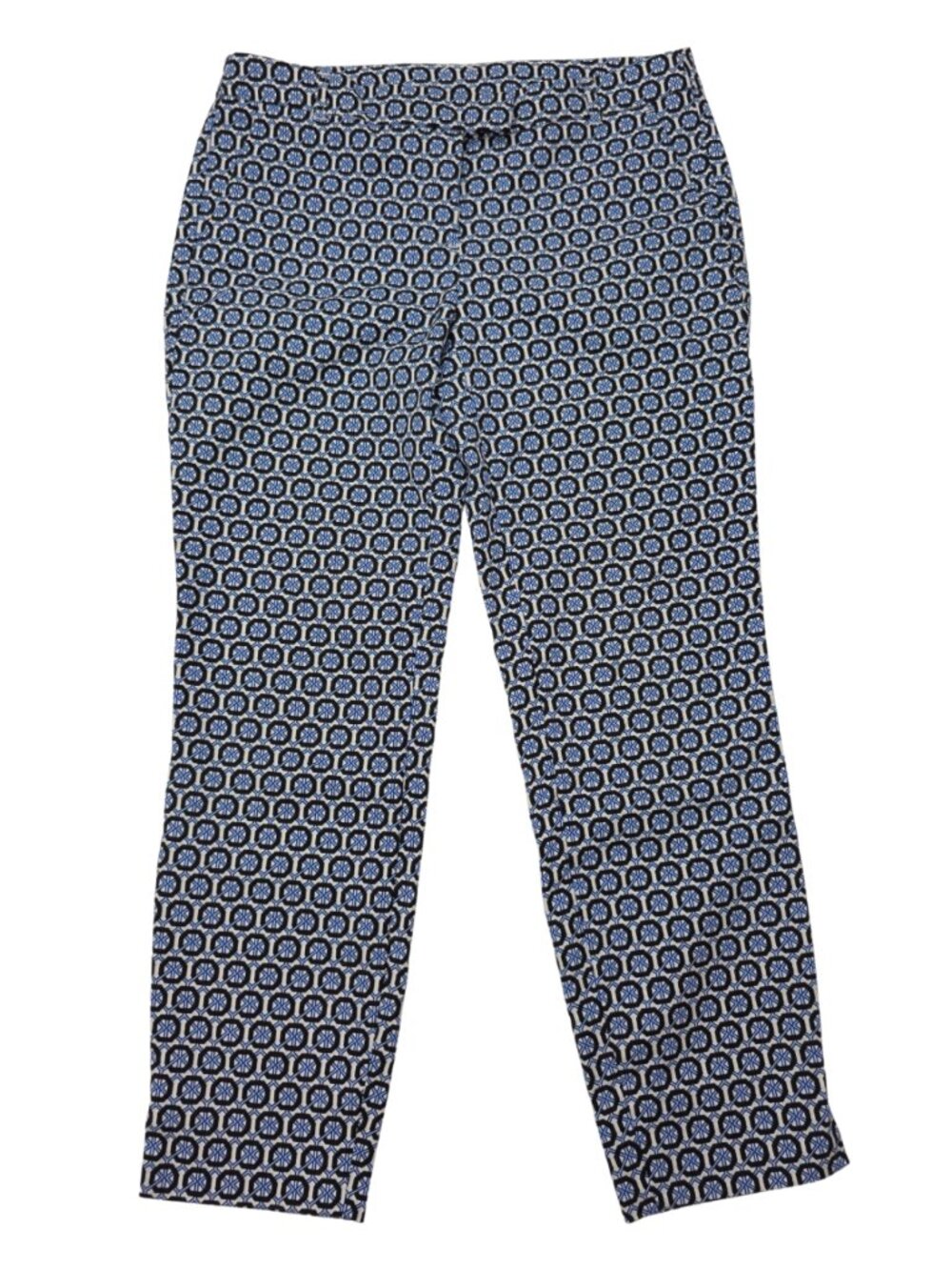 Cynthia Rowley Pants Womens 4 Blue White Black Geometric Tapered Ankle Slit Hem